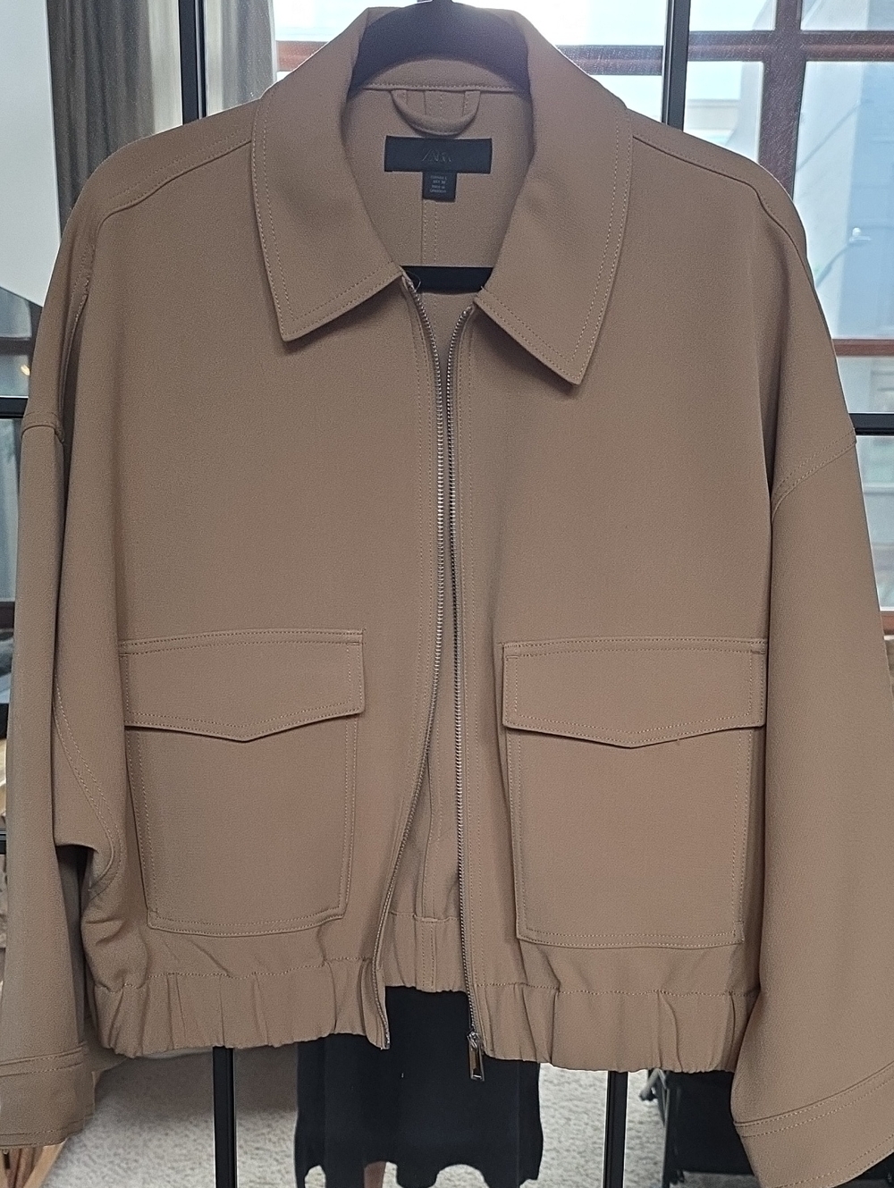 Zara Women's Tan Utility Zip-Front Jacket